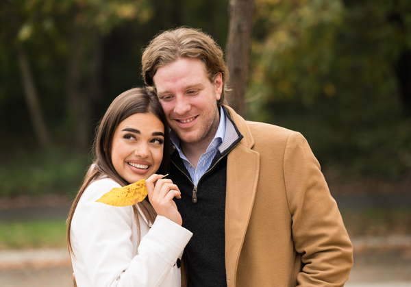 Couple enjoying an autumn walk together